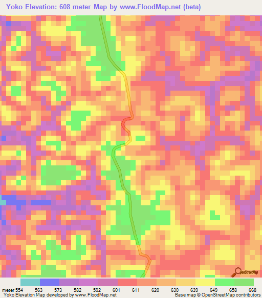 Yoko,Congo (Brazzaville) Elevation Map