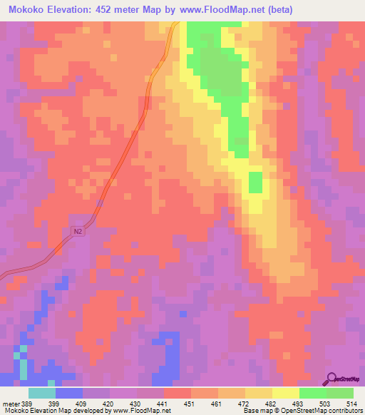 Mokoko,Congo (Brazzaville) Elevation Map