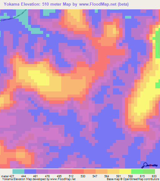Yokama,Congo (Brazzaville) Elevation Map
