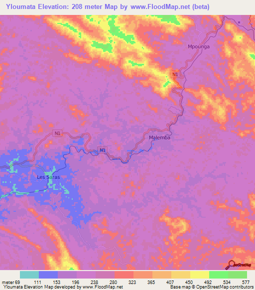 Yloumata,Congo (Brazzaville) Elevation Map
