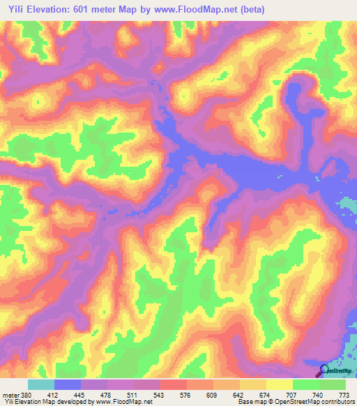 Yili,Congo (Brazzaville) Elevation Map