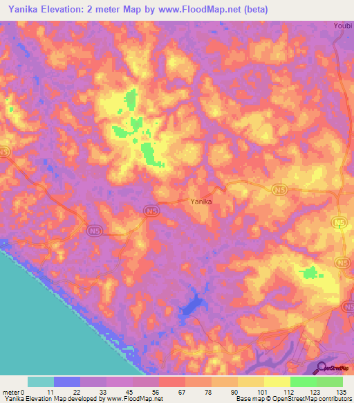 Yanika,Congo (Brazzaville) Elevation Map