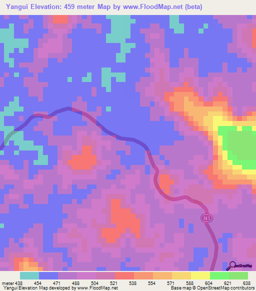 Yangui,Congo (Brazzaville) Elevation Map