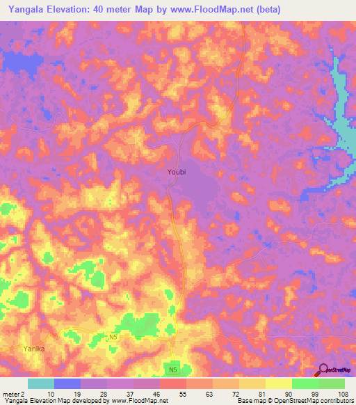 Yangala,Congo (Brazzaville) Elevation Map