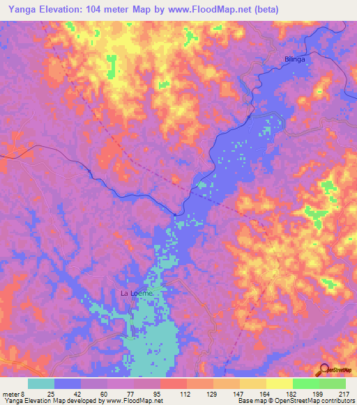 Yanga,Congo (Brazzaville) Elevation Map