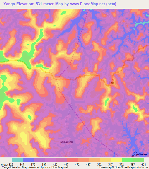 Yanga,Congo (Brazzaville) Elevation Map