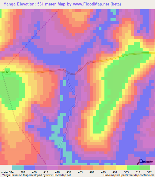 Yanga,Congo (Brazzaville) Elevation Map