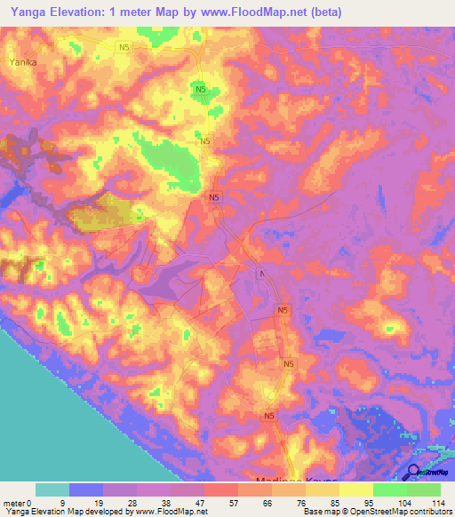 Yanga,Congo (Brazzaville) Elevation Map