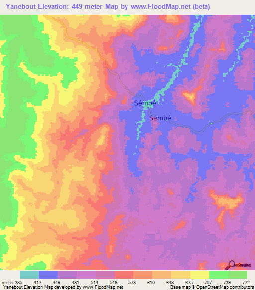 Yanebout,Congo (Brazzaville) Elevation Map