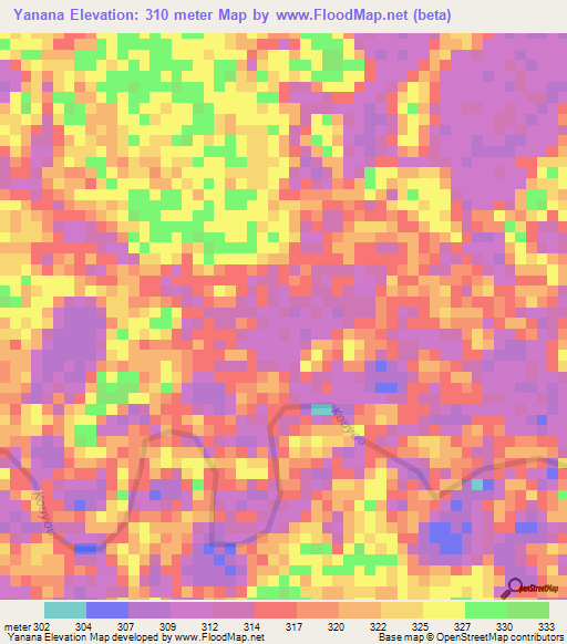 Yanana,Congo (Brazzaville) Elevation Map