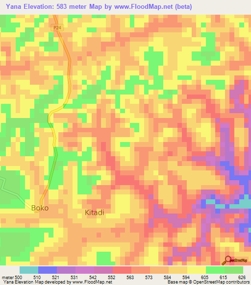 Yana,Congo (Brazzaville) Elevation Map