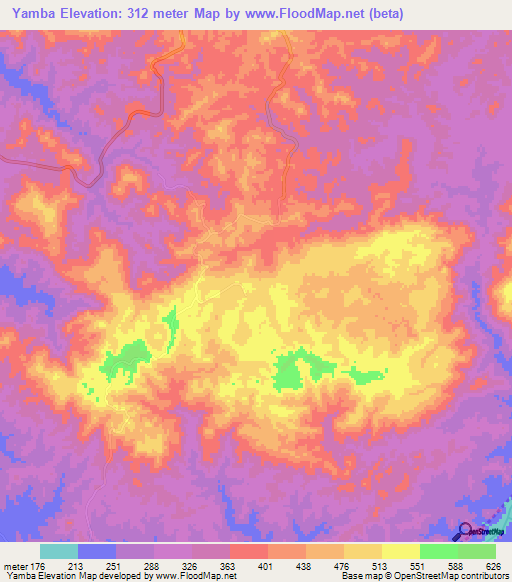 Yamba,Congo (Brazzaville) Elevation Map