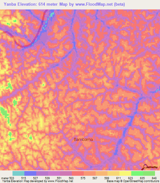 Yanba,Congo (Brazzaville) Elevation Map