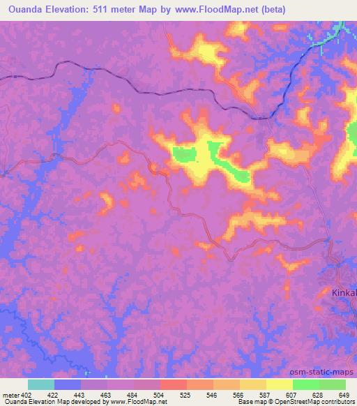 Ouanda,Congo (Brazzaville) Elevation Map