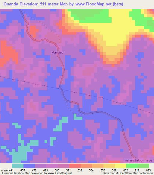 Ouanda,Congo (Brazzaville) Elevation Map