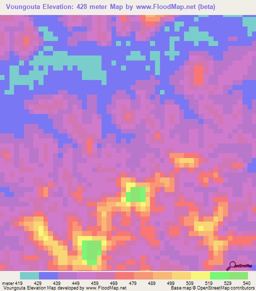 Voungouta,Congo (Brazzaville) Elevation Map