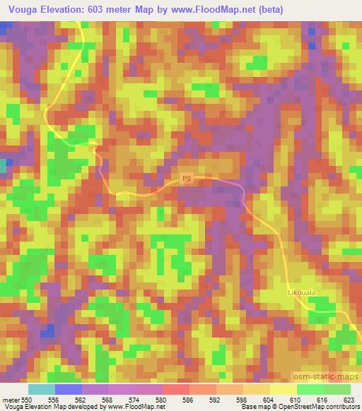 Vouga,Congo (Brazzaville) Elevation Map