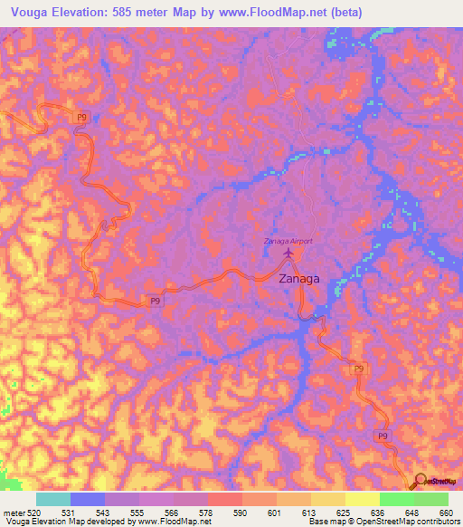 Vouga,Congo (Brazzaville) Elevation Map