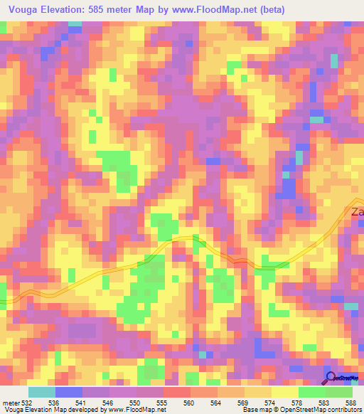 Vouga,Congo (Brazzaville) Elevation Map