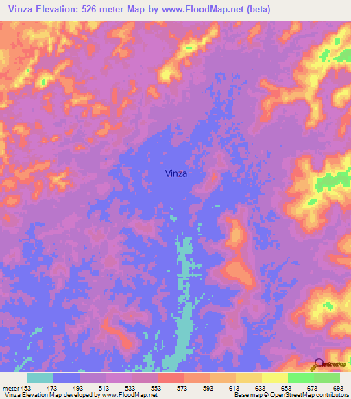 Vinza,Congo (Brazzaville) Elevation Map