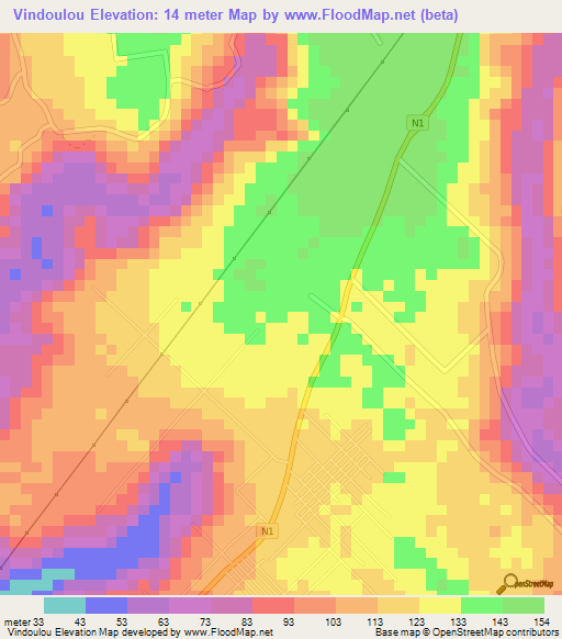 Vindoulou,Congo (Brazzaville) Elevation Map