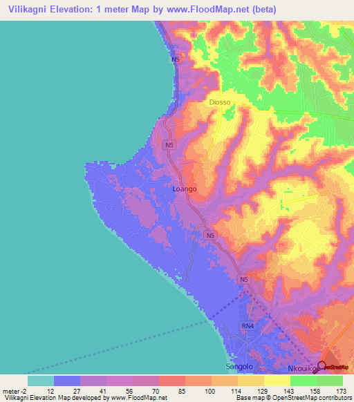 Vilikagni,Congo (Brazzaville) Elevation Map