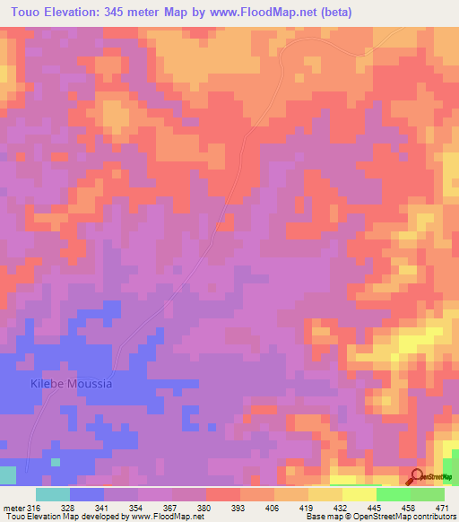 Touo,Congo (Brazzaville) Elevation Map