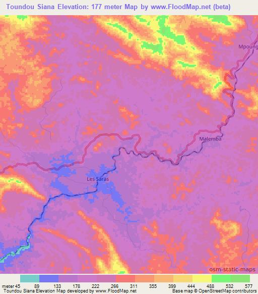 Toundou Siana,Congo (Brazzaville) Elevation Map