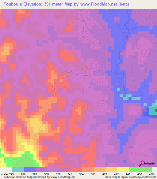Touboula,Congo (Brazzaville) Elevation Map