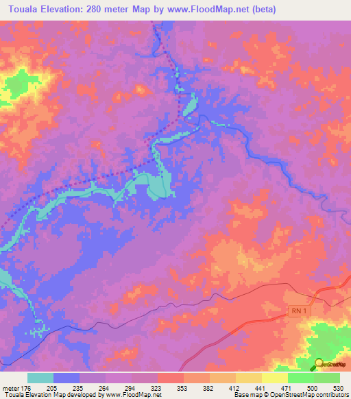 Touala,Congo (Brazzaville) Elevation Map