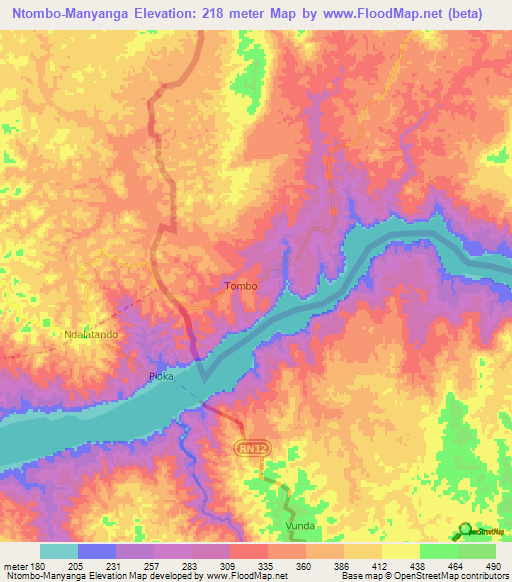 Ntombo-Manyanga,Congo (Brazzaville) Elevation Map