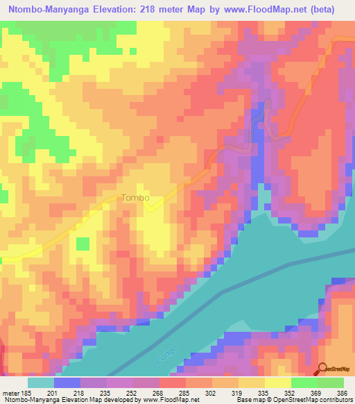 Ntombo-Manyanga,Congo (Brazzaville) Elevation Map