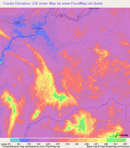 Tomba,Congo (Brazzaville) Elevation Map