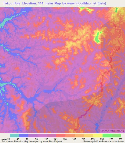 Tokou-Hola,Congo (Brazzaville) Elevation Map