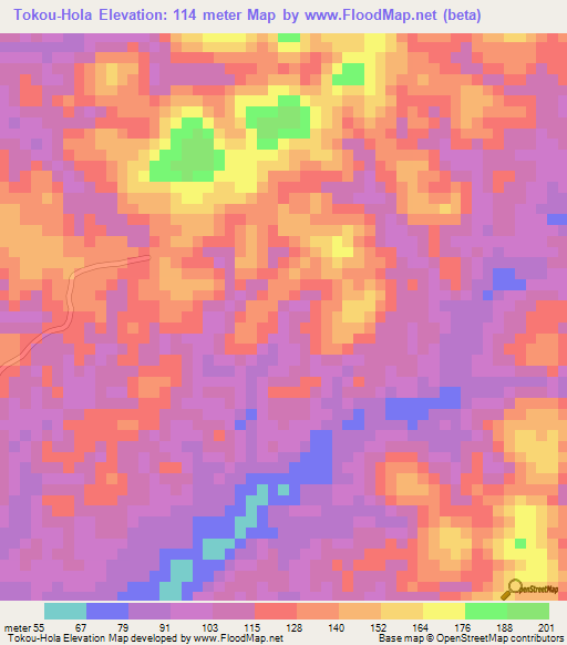 Tokou-Hola,Congo (Brazzaville) Elevation Map