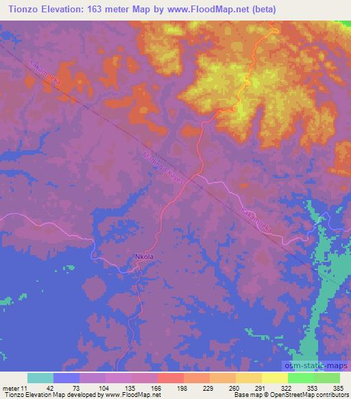 Tionzo,Congo (Brazzaville) Elevation Map