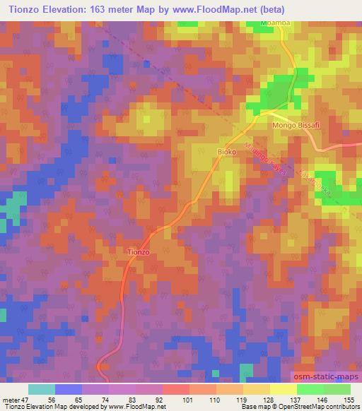Tionzo,Congo (Brazzaville) Elevation Map