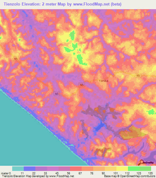 Tienzolo,Congo (Brazzaville) Elevation Map
