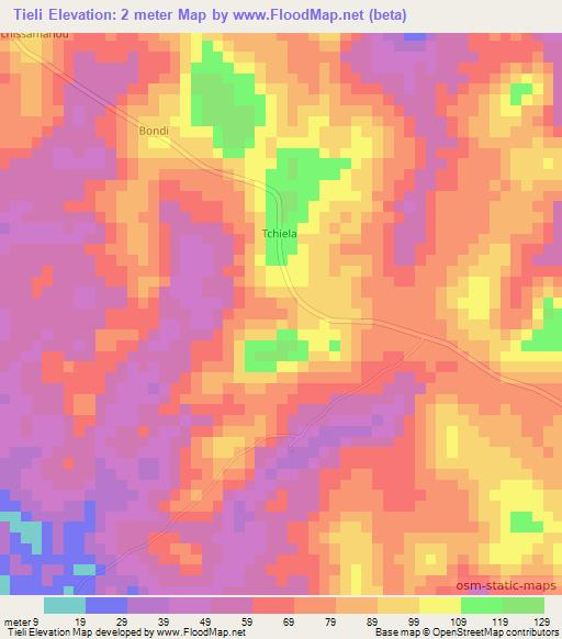 Tieli,Congo (Brazzaville) Elevation Map