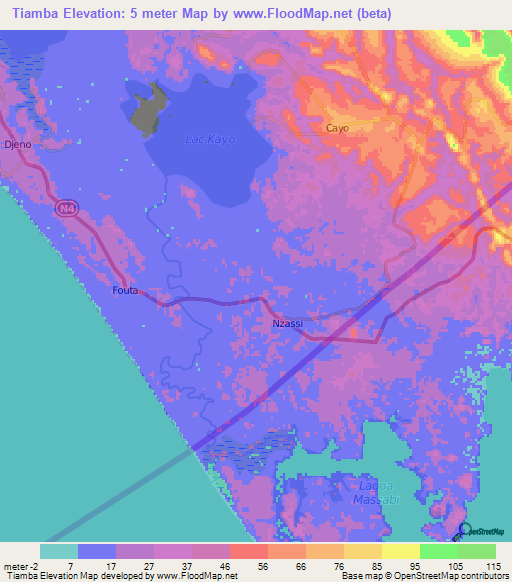 Tiamba,Congo (Brazzaville) Elevation Map