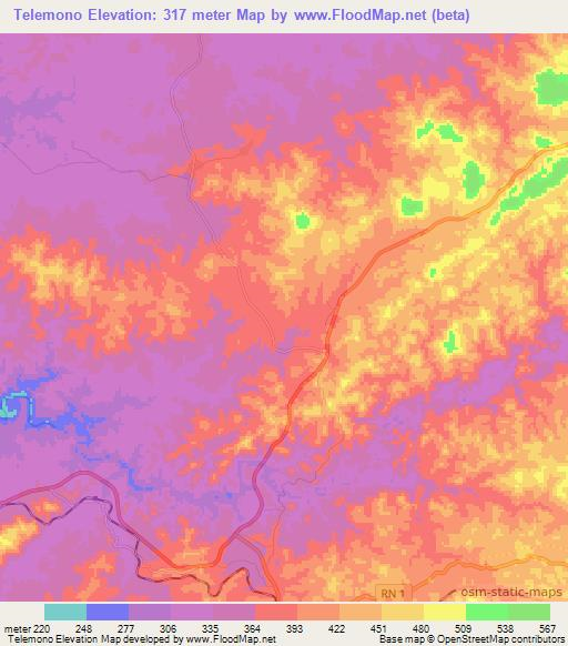 Telemono,Congo (Brazzaville) Elevation Map