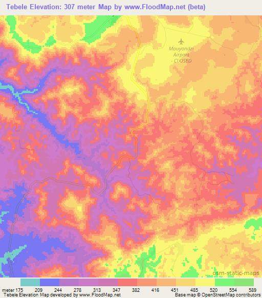 Tebele,Congo (Brazzaville) Elevation Map