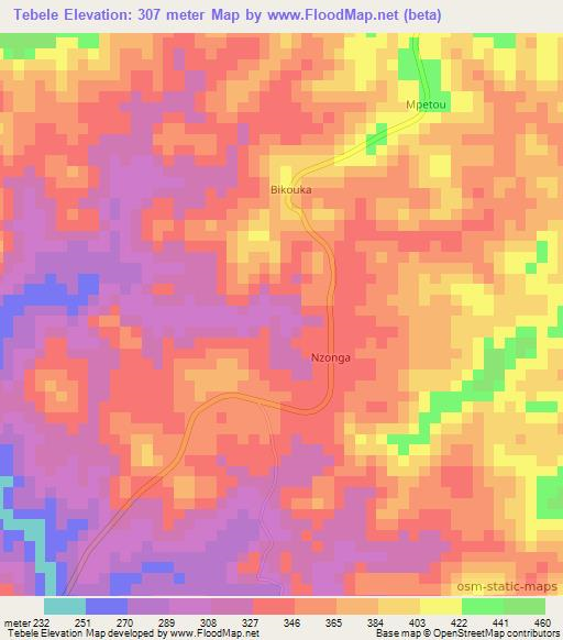 Tebele,Congo (Brazzaville) Elevation Map