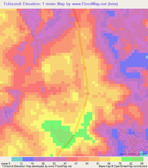 Tchizondi,Congo (Brazzaville) Elevation Map