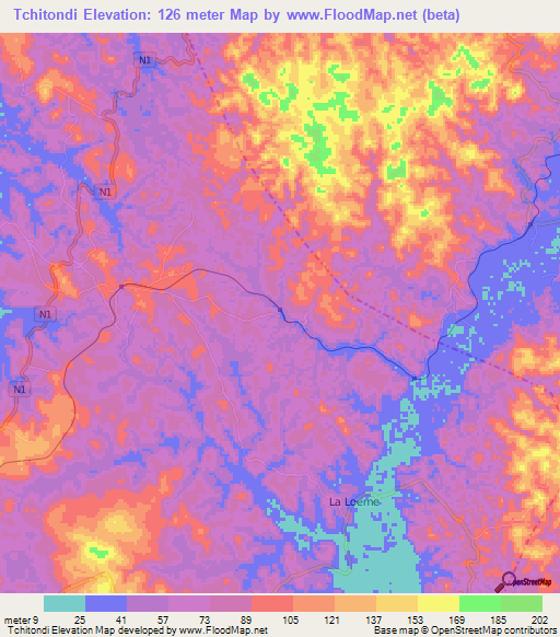 Tchitondi,Congo (Brazzaville) Elevation Map