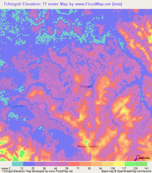 Tchingoli,Congo (Brazzaville) Elevation Map