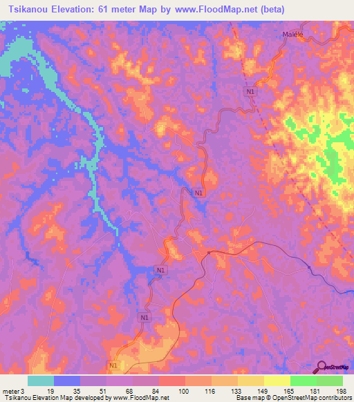 Tsikanou,Congo (Brazzaville) Elevation Map
