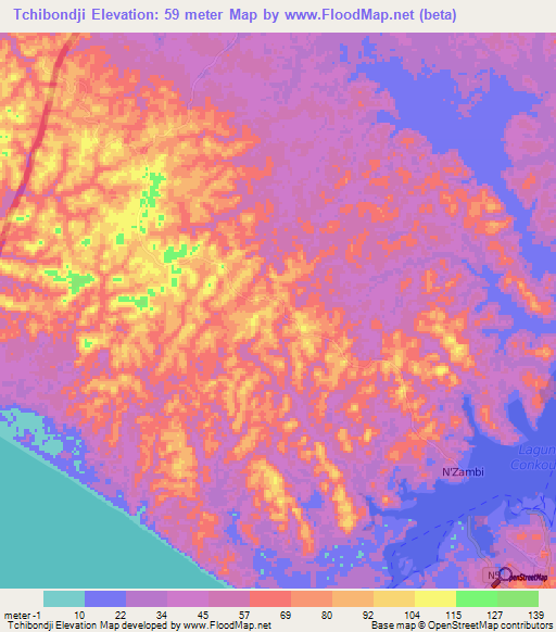 Tchibondji,Congo (Brazzaville) Elevation Map
