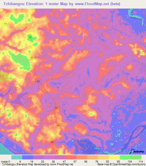 Tchibangou,Congo (Brazzaville) Elevation Map