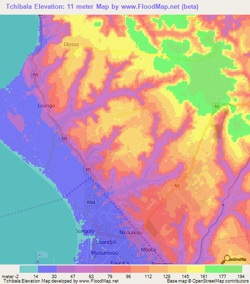 Tchibala,Congo (Brazzaville) Elevation Map
